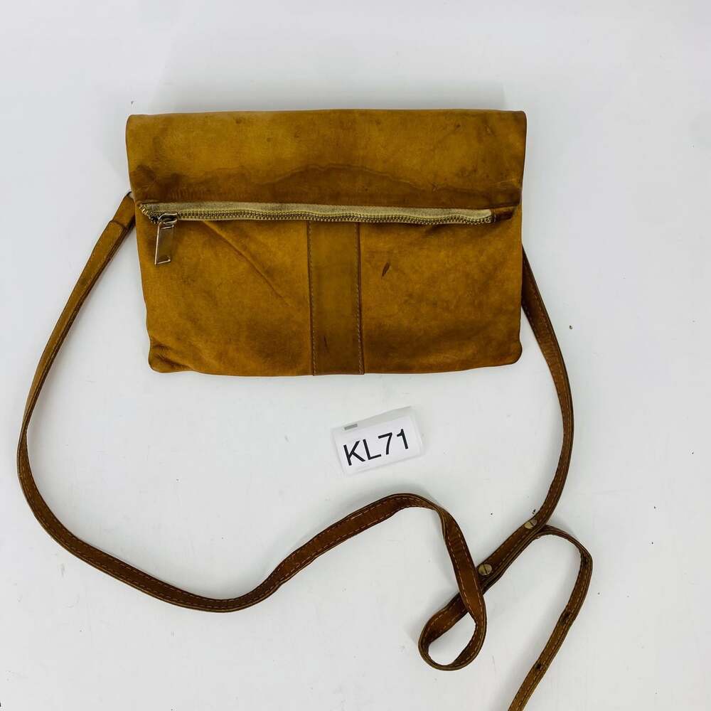 Noonday Collection Adwa Fold Over Crossbody Clutch Tan Caramel Leather Bag